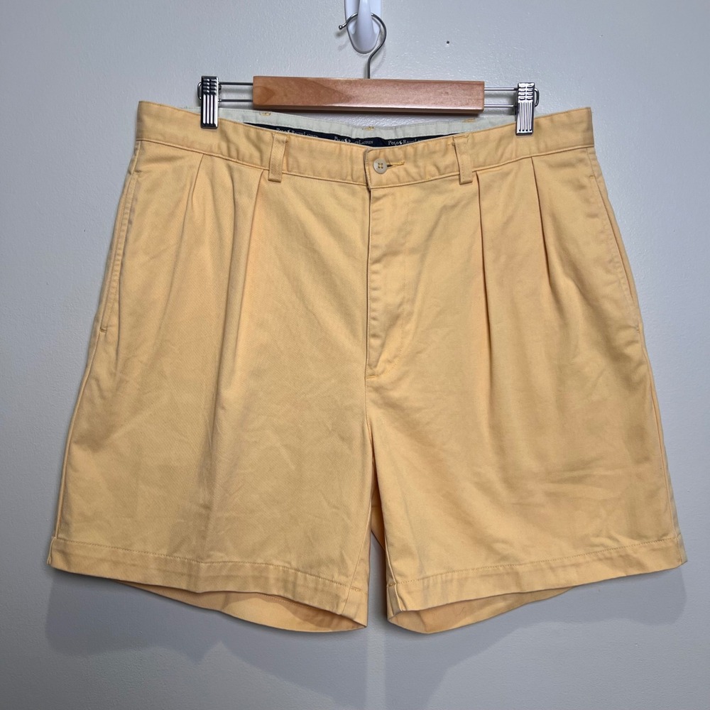 Polo Ralph Lauren Polo Chino Shorts Pleated Cotton Mens 34* Yellow Solid Preppy